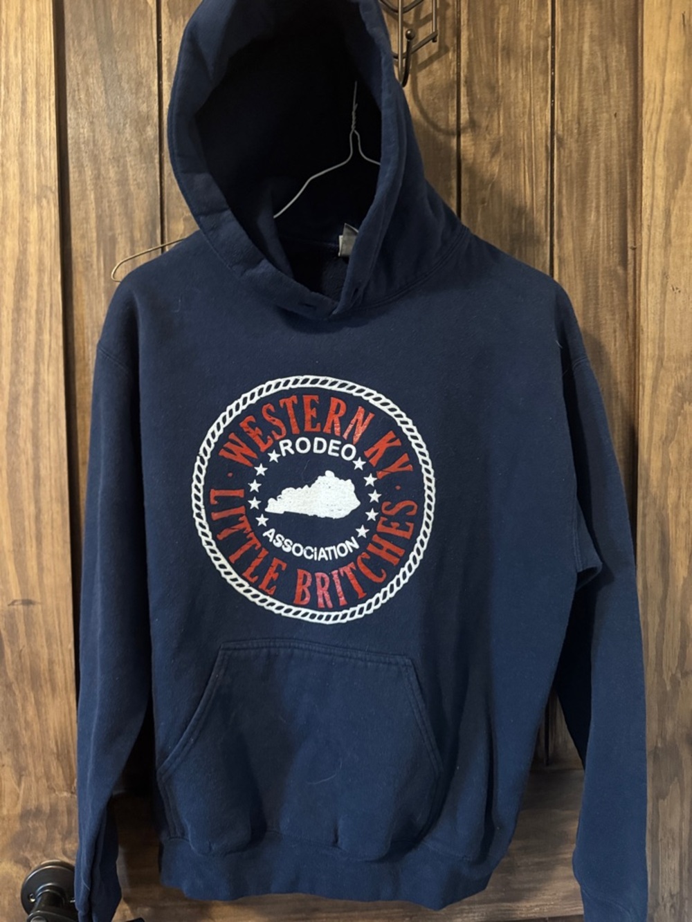 Gildan Navy Blue Hoodie with Red & White Western KY Rodeo Graphic